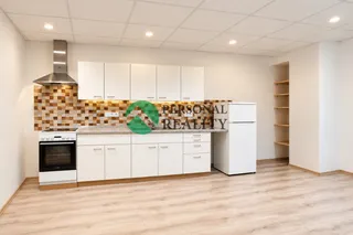 Prostorná minimalistická kuchyně s dřevěnou podlahou