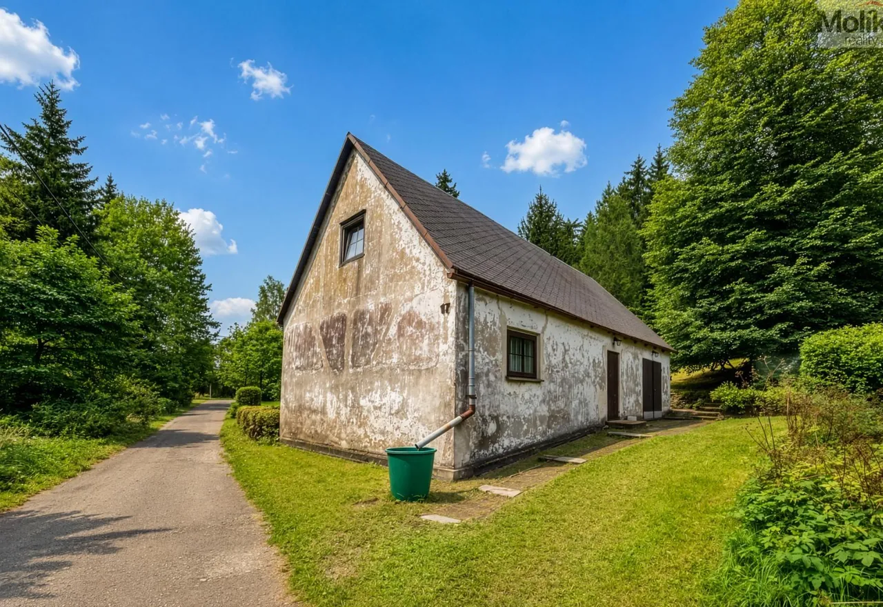 Pohled na chalupu a okolí